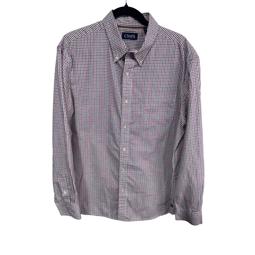 Chaps Men's Plaid Button Down Shirt‎ Red White Check Classic Preppy Large